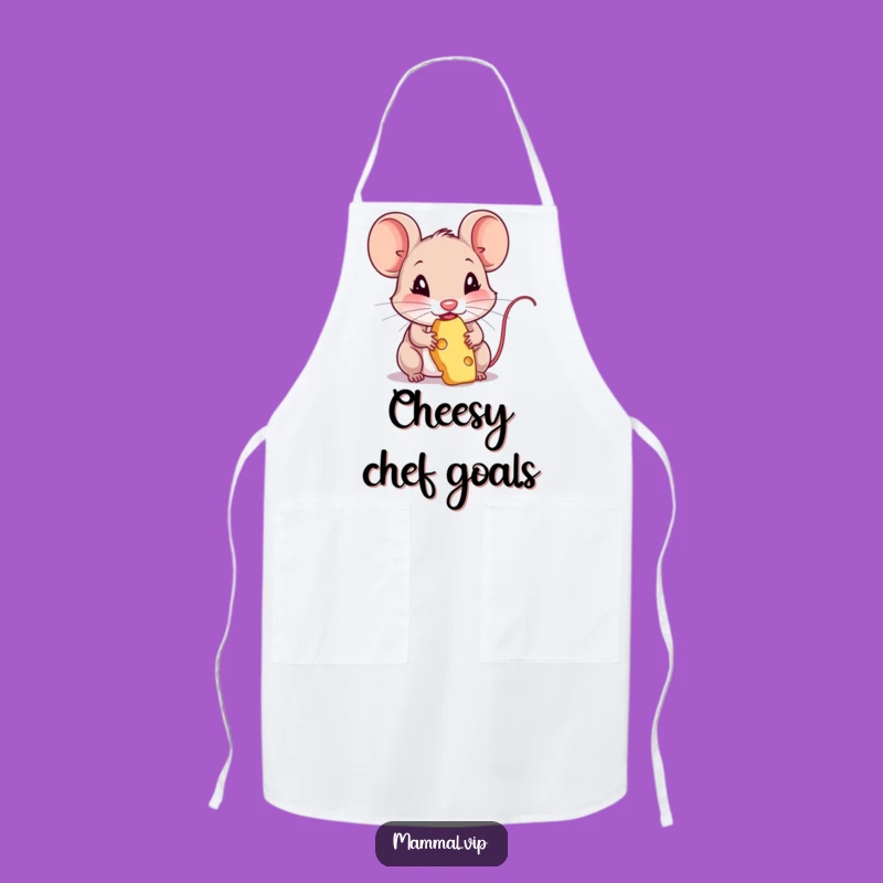 Funny Mouse Nibbling Cheese Apron - Cute Rodent Kitchen Bib Gift