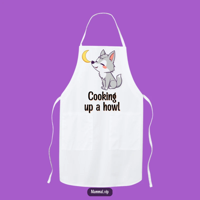 Funny Wolf Howling Moon Apron - Cook Up Laughs with Goofy Kitchen Style