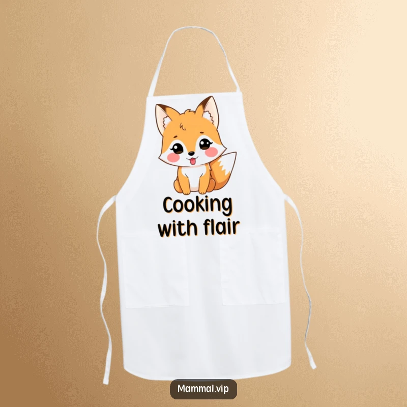 Funny fox wearing an apron with tongue out, a humorous cooking accessory.