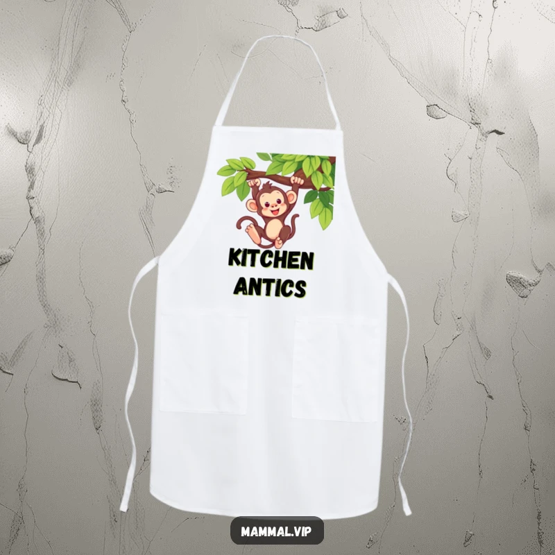 Funny Monkey Swing Apron: A cute monkey swinging, ideal for keeping clothes clean with a dose of jungle humor. Gift.