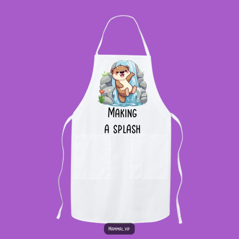 Funny Otter Waterfall Slide Apron: Cook with Playful Spirit
