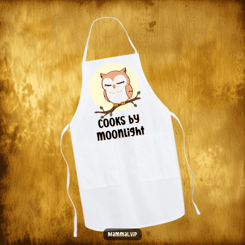 Funny Owl Apron: A sly winking owl on a moonlit branch, adding nocturnal wit and charm to your kitchen attire.