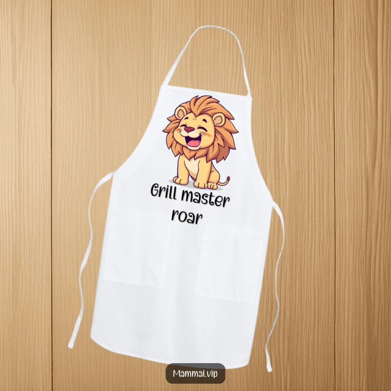 Funny Lion Apron: A proud lion roars with happiness, his mane tossed, ready for kitchen adventures with majestic flair.
