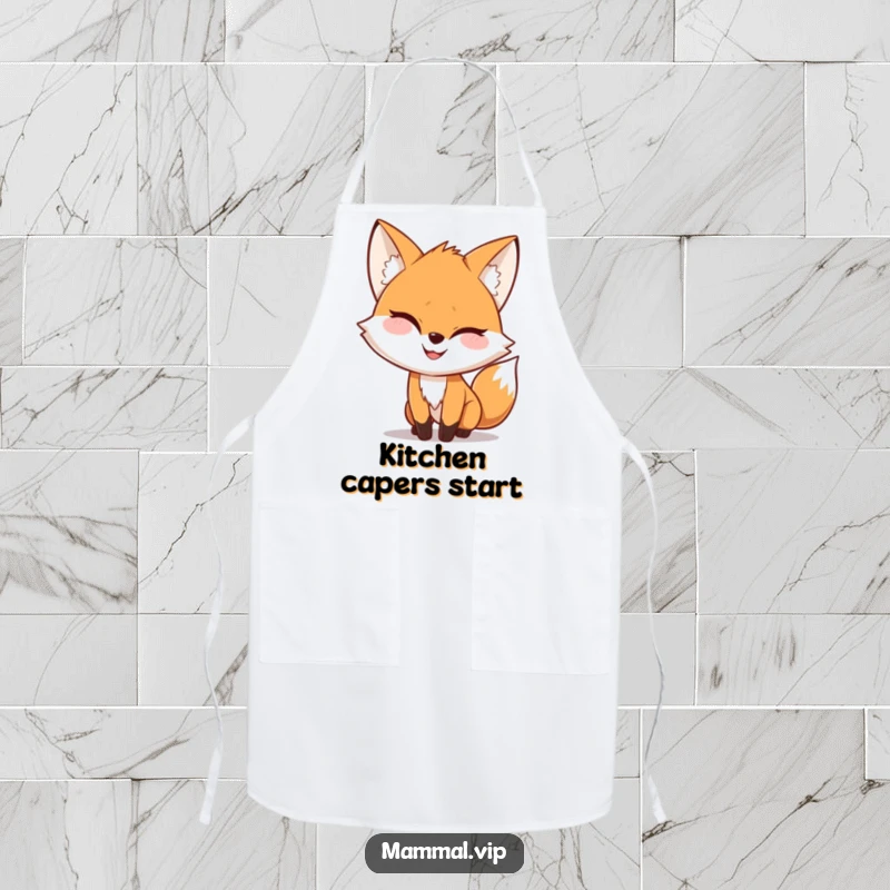 Funny Apron with a playful fox character peeking out with a mischievous grin, ready for kitchen adventures.