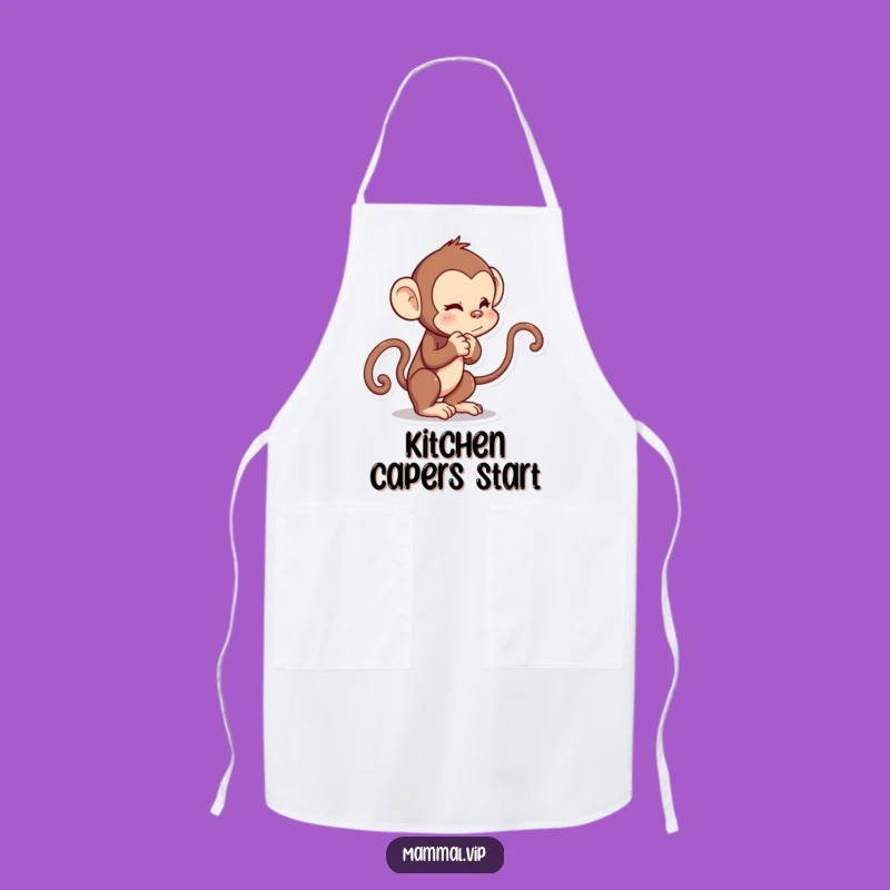 Funny Monkey Apron: Playful Cartoon Character Tail Tug Kitchen Gear
