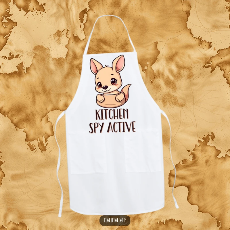Funny Kangaroo Apron showing a curious kangaroo peeking out from its pouch, adding humorous flair to cooking.