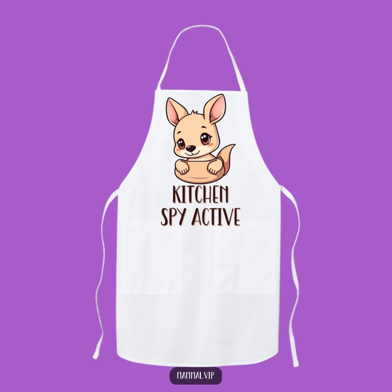 Funny Curious Kangaroo Apron: Pouch Peek Design, Kitchen Humor Gift