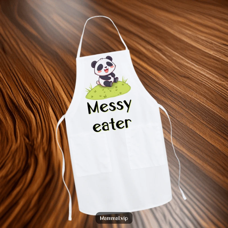 Funny apron featuring a panda character rolling down a grassy hill, making kitchen tasks a fun and humorous experience.