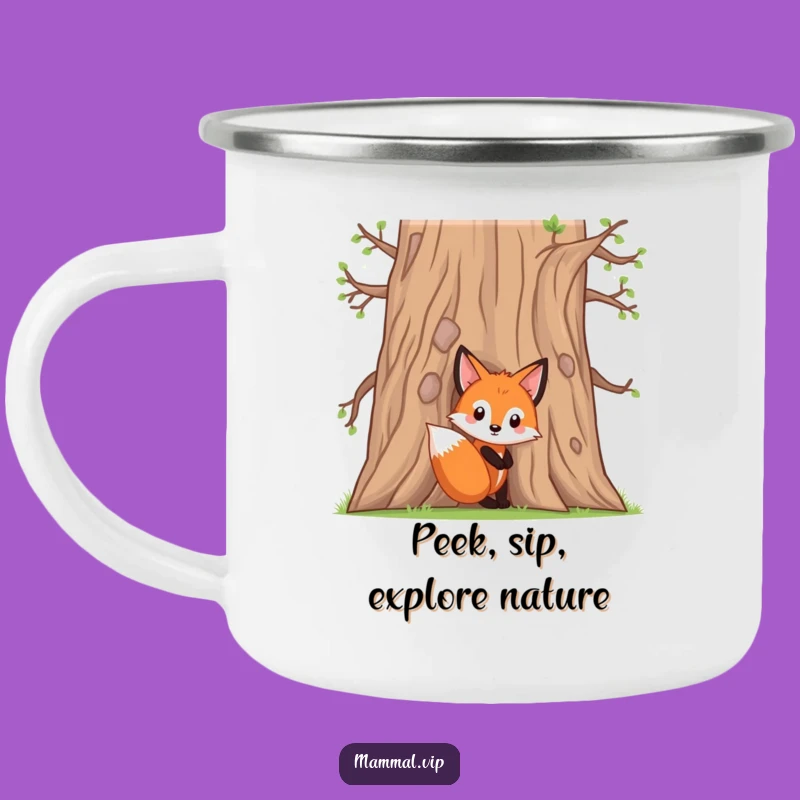 Funny Fox Kit Camping Mug: Peeking Character, Outdoor Funny Gift