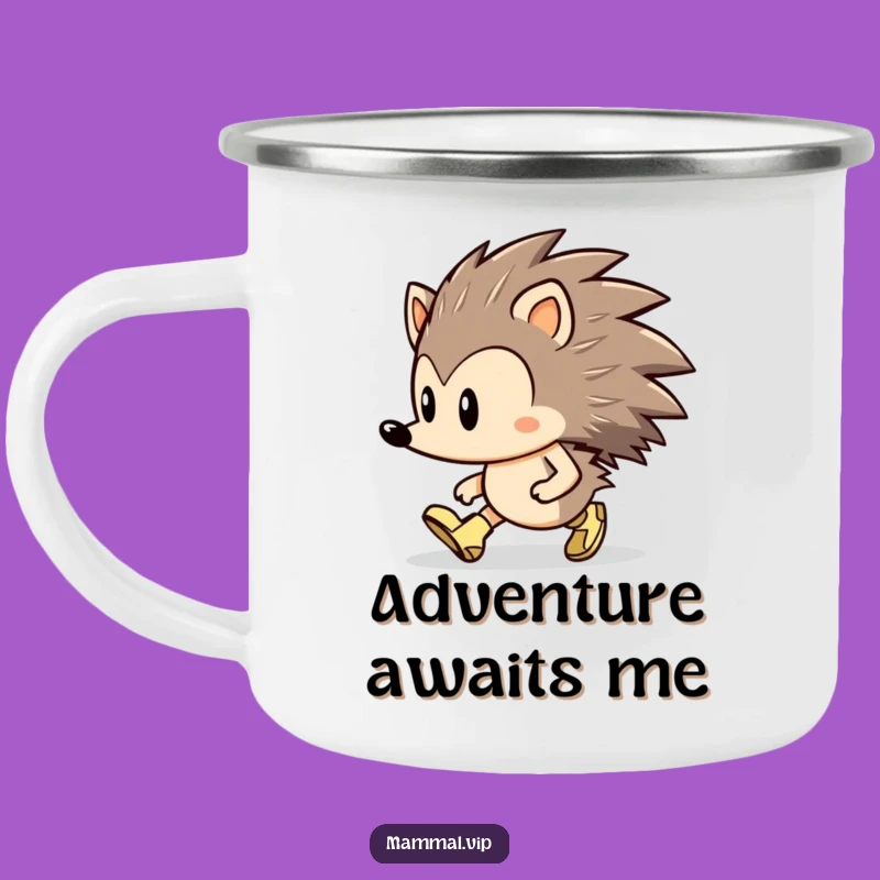 Funny Hedgehog Marching Camping Mug: Determined Tiny Boots Outdoor Gift