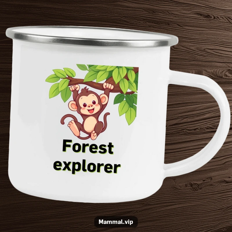 Funny Monkey Swing Camping Mug: A durable mug featuring a cute monkey swinging, perfect for outdoor adventures and jungle vibes. Gift.