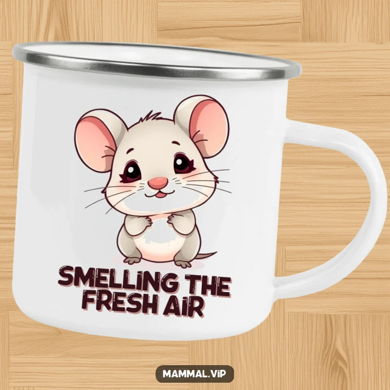 Funny Mouse Camping Mug: A small mouse character with a tiny nose sniffing the air, durable and cute.