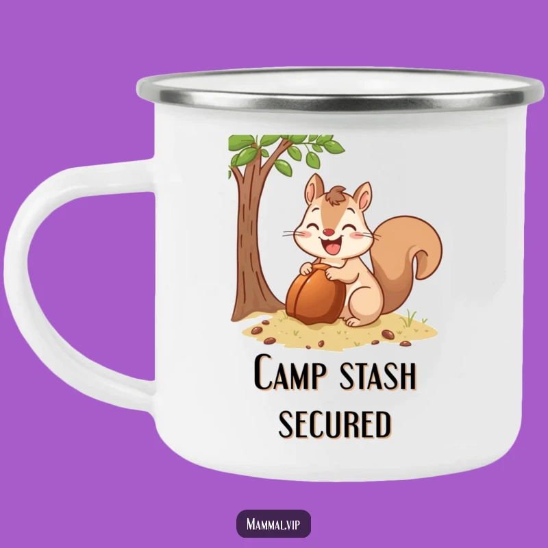 Funny Squirrel Burying Acorn Camping Mug: Happy Hoarder Adventure Cup, Unique Funny Gift