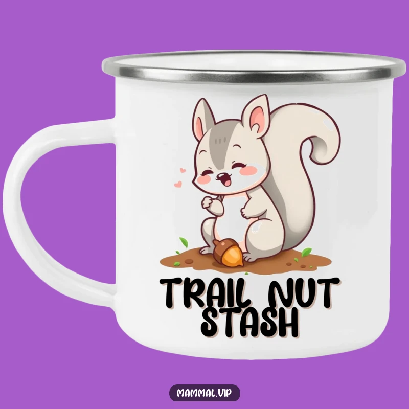 Funny Squirrel Enamel Mug: Sturdy Acorn Burying Character Camp Gift for Outdoors