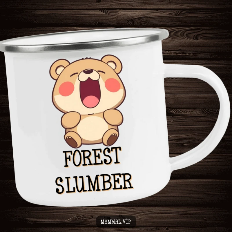 Funny yawning bear camping mug, a rugged cup with a yawning bear, suitable for outdoor adventures and humor.