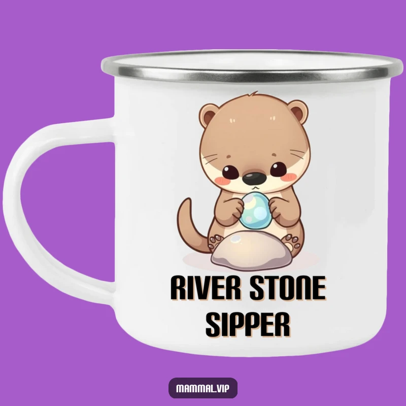 Funny Otter Pebble Camping Mug: Curious Critter Adventure Cup, Unique Funny Gift