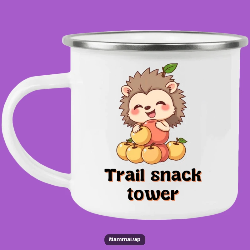 Funny Hedgehog Apple Camping Mug: Grinning Outdoors, Rugged Funny Gift