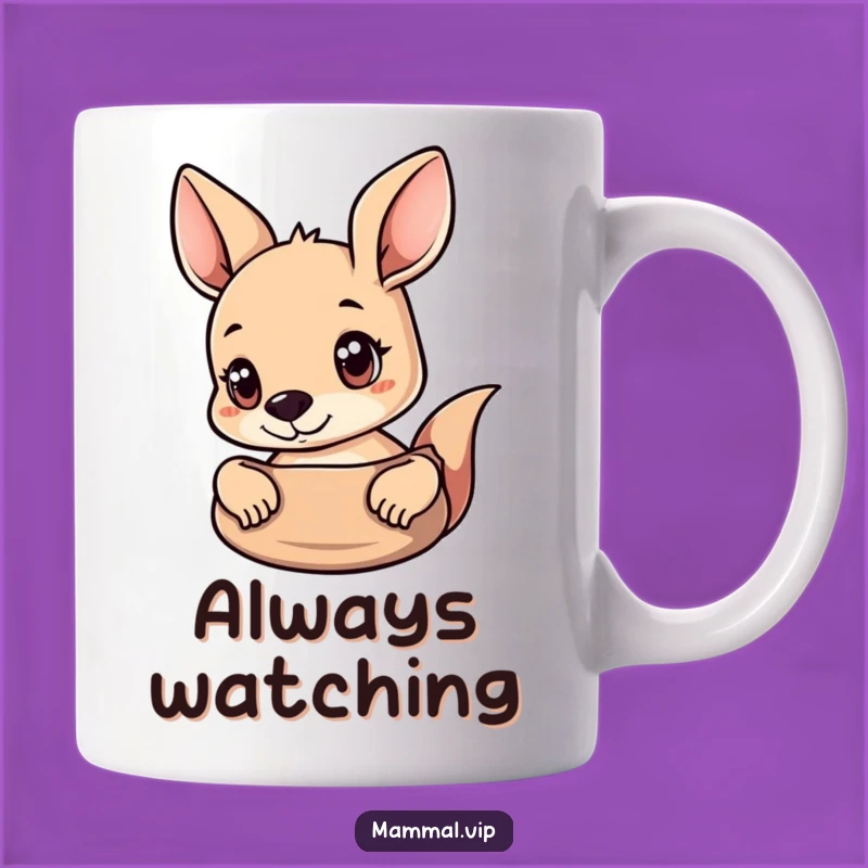 Funny Curious Kangaroo Mug: Wide-Eyed Peek, Perfect Quirky Gift for Animal Lovers