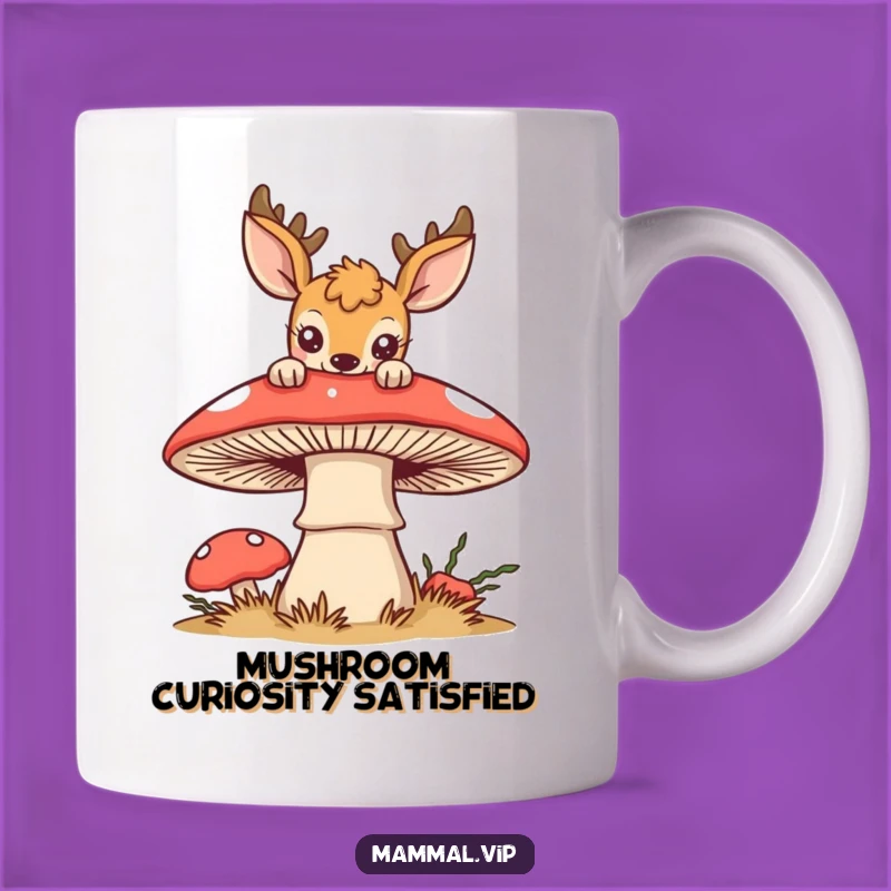 Funny Curious Deer Mushroom Mug: Whimsical Forest Friend Gift for Nature Lovers