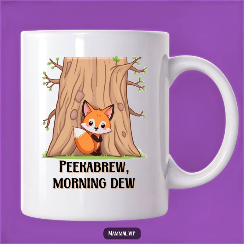 Funny Fox Kit Oak Tree Mug: Curious Peeking Character, Perfect Funny Gift