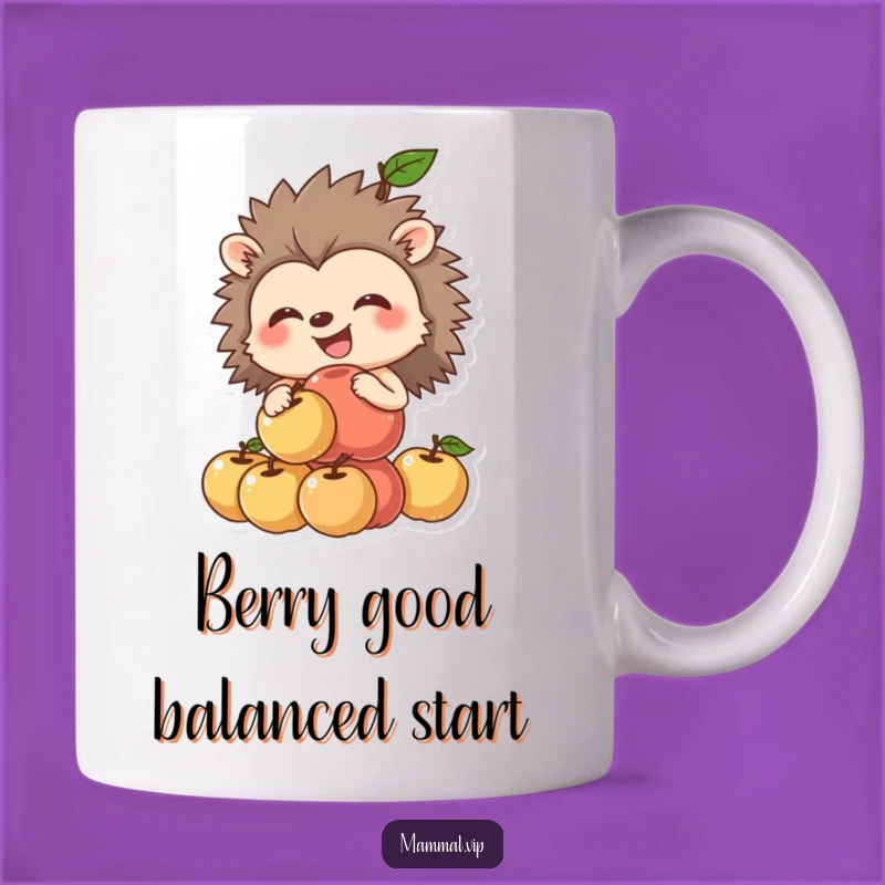 Funny Hedgehog Apple Balance Mug: Grinning Critter, Hilarious Gift for Apple Lovers