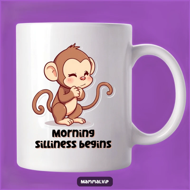 Funny Monkey Mug: Playful Cartoon Character Tail Tug Gift for Fun