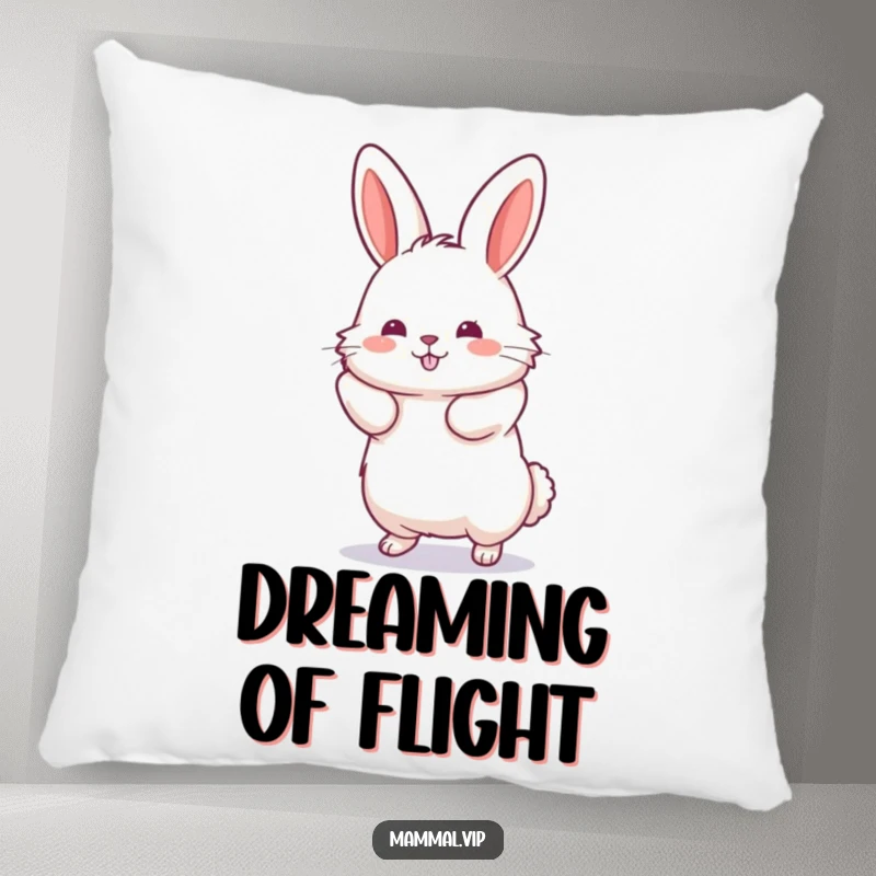 Funny Jumping Rabbit Pillow featuring a fluffy rabbit with hind legs stretched, ready to land from a joyous jump, offering comfort.