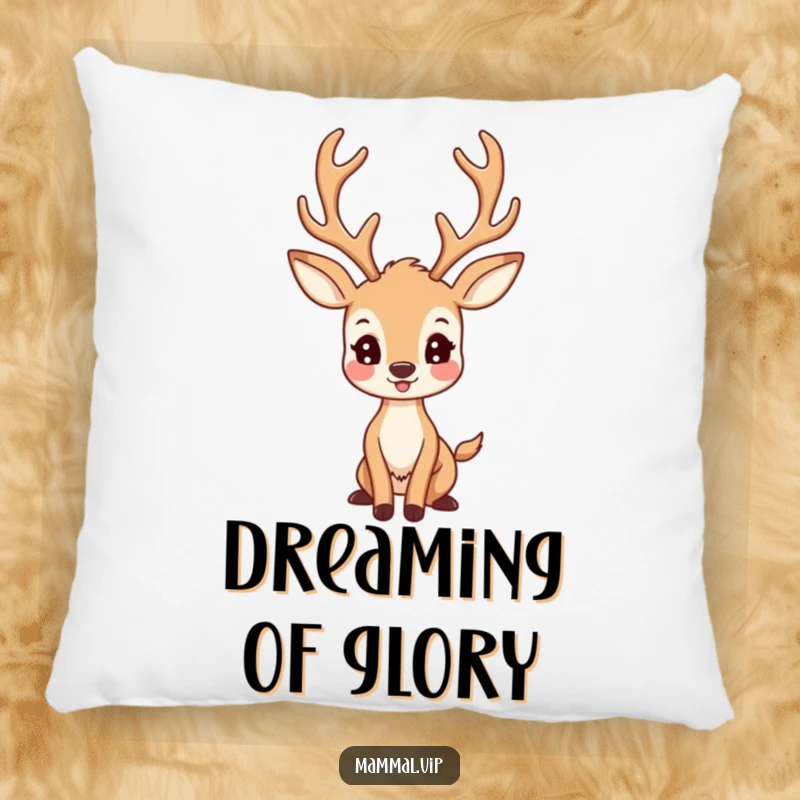 Funny Deer Pillow: A happy deer character with large antlers posing proudly, soft and charming decor.