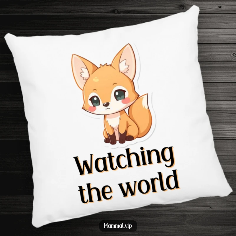 Funny curious fox pillow, a soft cushion featuring an alert fox, offering comfort and a hint of intelligence.