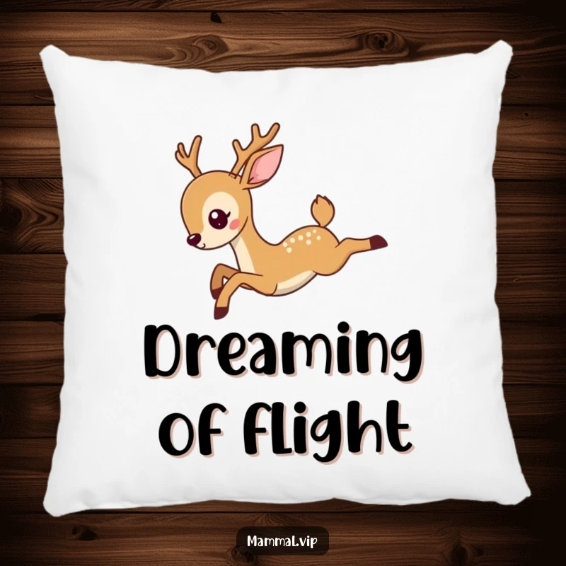 Funny deer pillow showcasing a graceful deer character in a joyful leap, offering comfort and a humorous visual that embodies freedom and elegance.