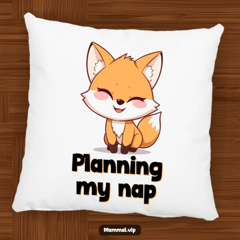 Funny Pillow depicting a playful fox character with a mischievous grin, sneaking up with a hint of playful mischief.