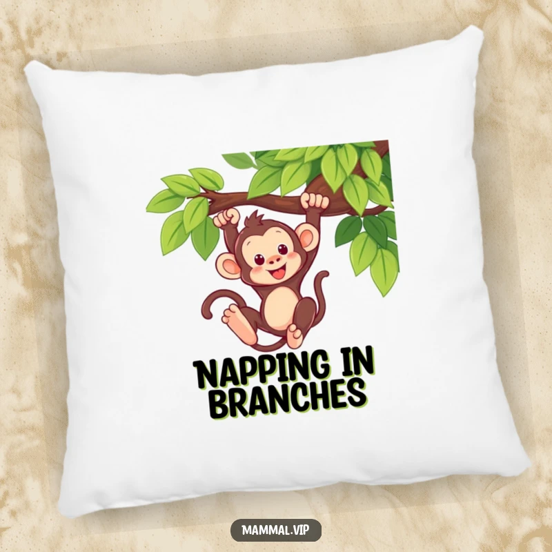 Funny Monkey Swing Pillow: A soft pillow with a cute monkey swinging playfully, perfect for adding comfortable jungle cheer and humor. Decor.