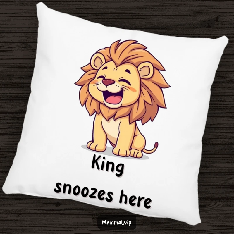 Funny Lion Pillow: A proud lion roars happily, its mane flying, offering cozy comfort and a touch of regal cheer.