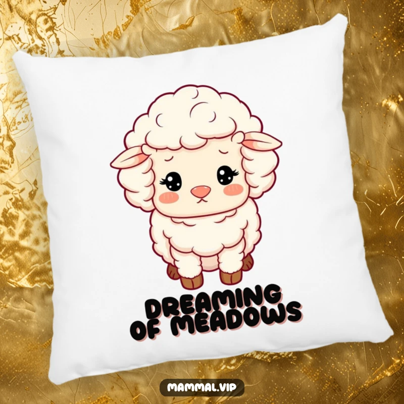 Funny Sheep Pillow: A fluffy sheep character with woolly curls looking content, soft, cozy, and charming.