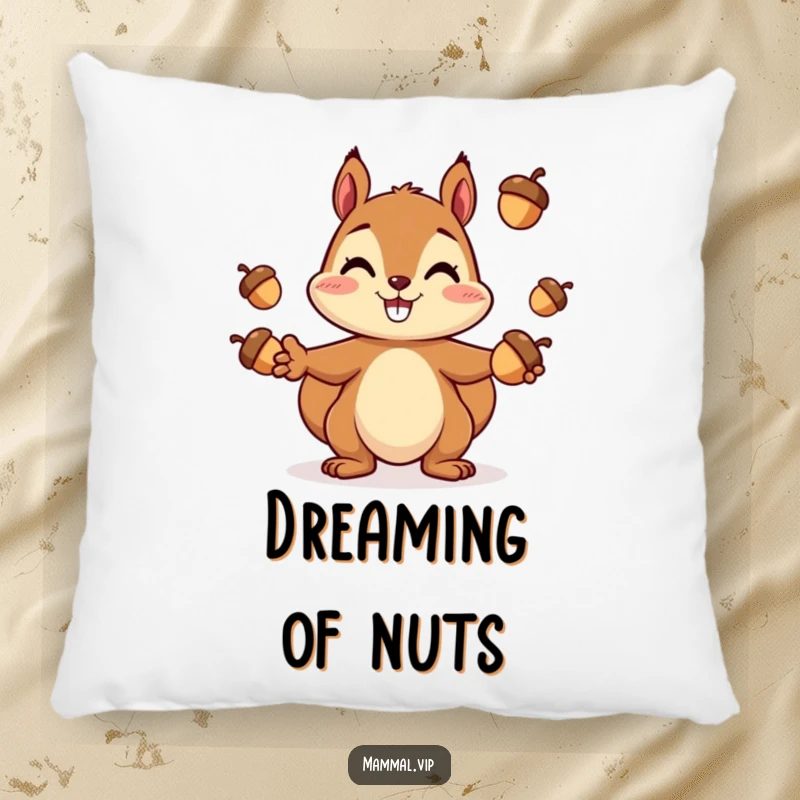 Funny Squirrel Pillow: A plush pillow featuring a cheerful squirrel character juggling acorns, adding cozy fun.