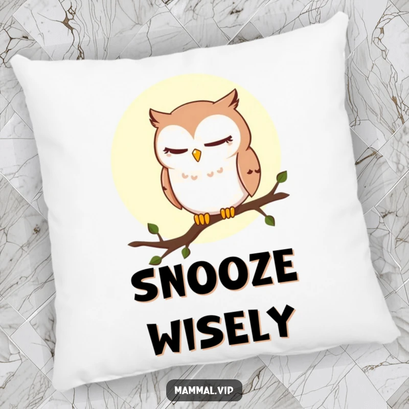 Funny Owl Pillow: A sly winking owl rests on a moonlit branch, offering comfort and nocturnal humor for any cozy space.