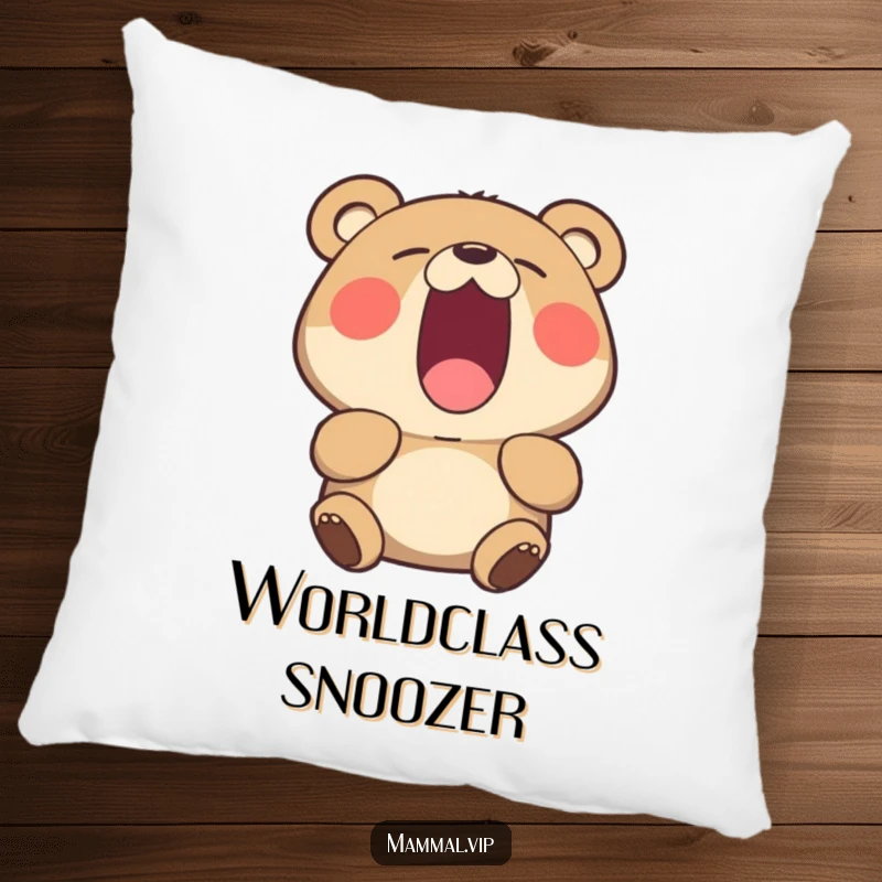 Funny yawning bear pillow, a soft cushion featuring a yawning bear, offering comfort and a humorous visual.