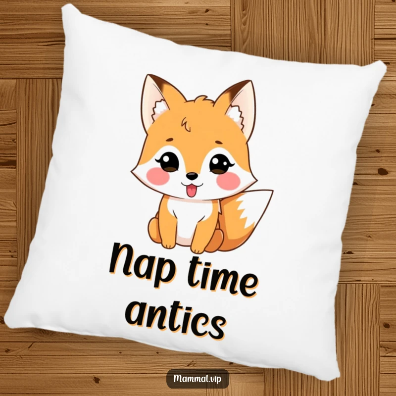 Funny fox illustration with its tongue sticking out, a humorous and cozy pillow.