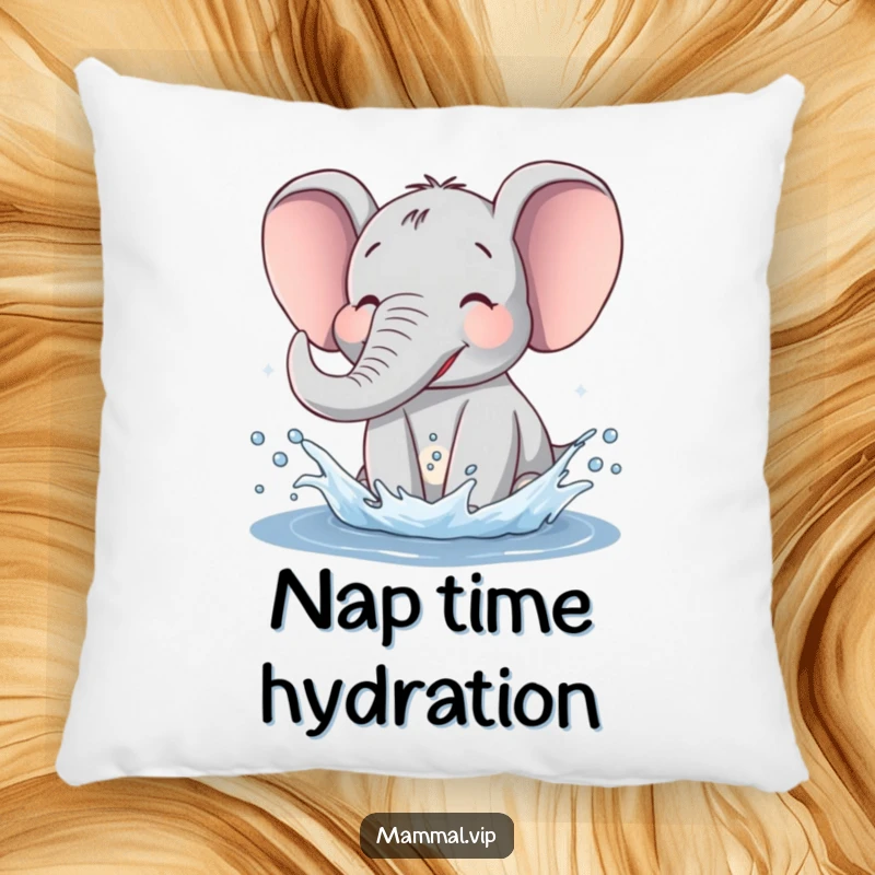 Funny Elephant Pillow depicting a happy, water-splashing elephant, offering a humorous and comfortable accent for any room.