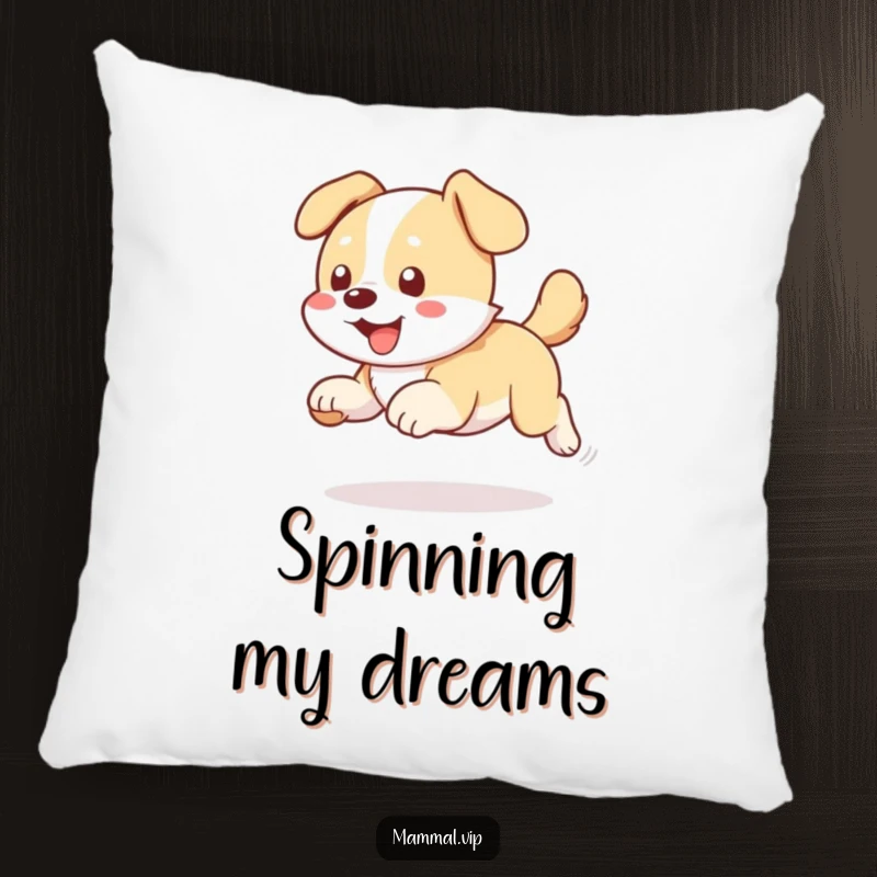 Funny dog chasing tail pillow, a soft cushion featuring a dog chasing its tail, embodying playful energy.