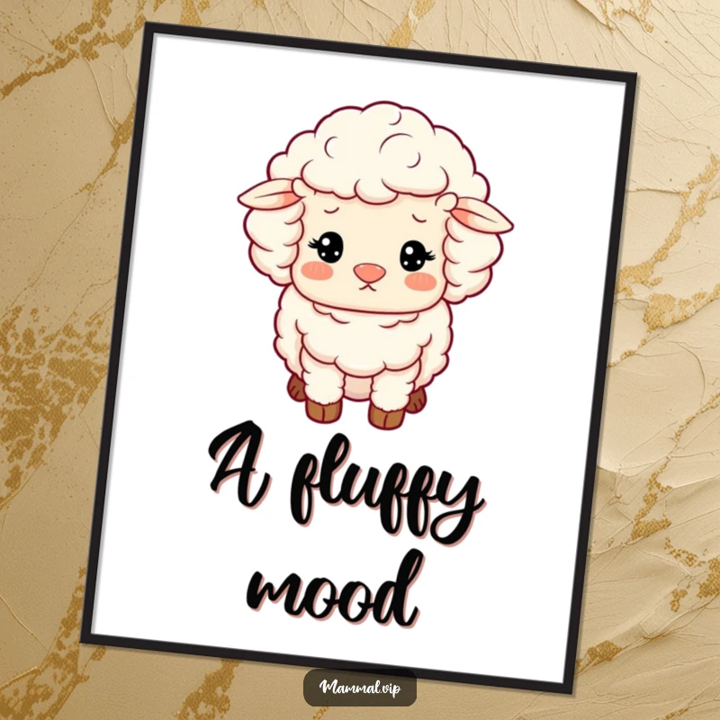 Funny Sheep Digital Art Print: A fluffy sheep character with woolly curls looking content, peaceful and charming.
