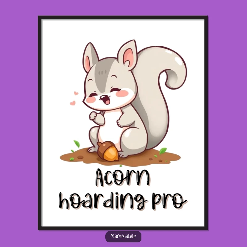 Funny Squirrel Digital Art: Playful Acorn Burying Character Printable for Homes