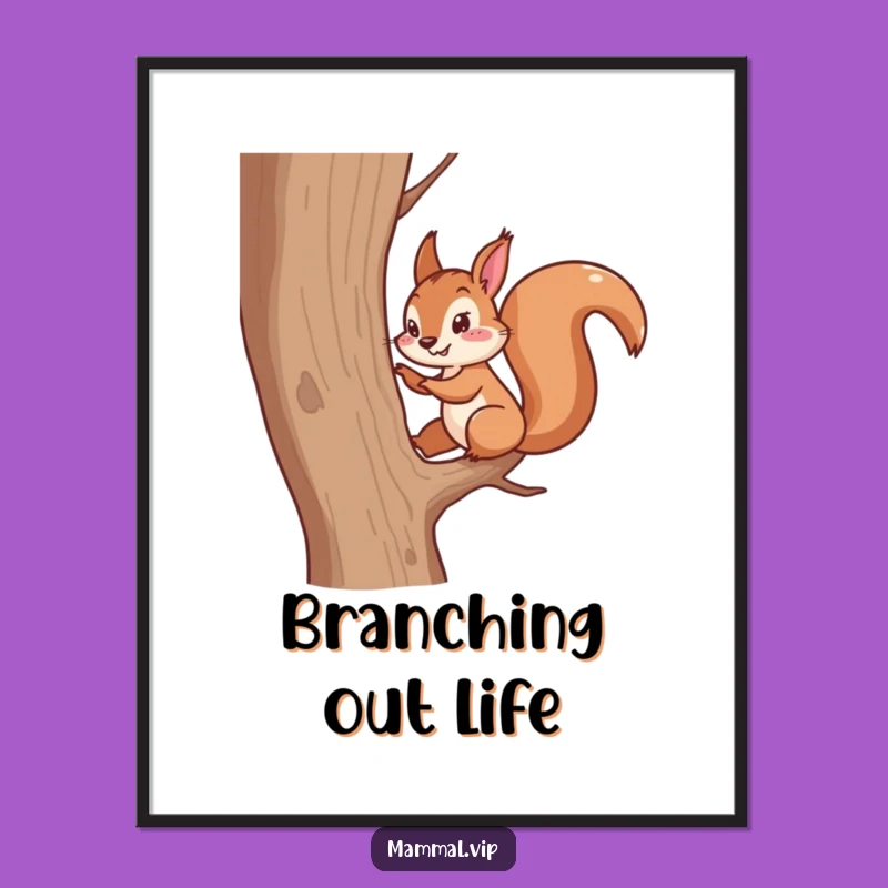 Funny Squirrel Scampering Digital Art Print - Energetic Animal Decor Gift