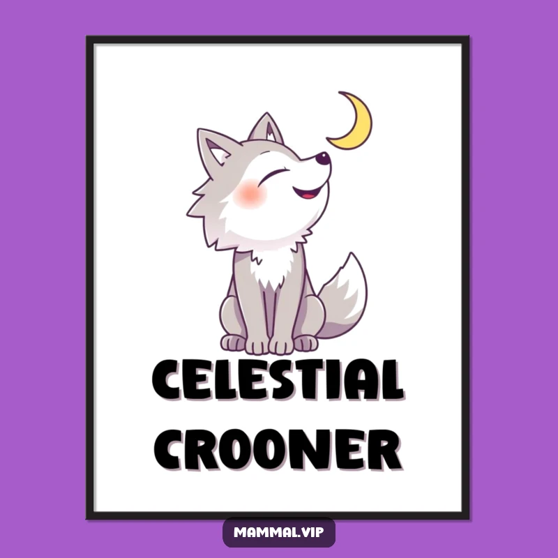 Funny Howling Wolf Digital Print: Cheerful Moon Art, Instant Funny Gift