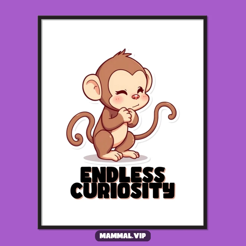 Funny Monkey Digital Art: Playful Cartoon Character Tail Tug Print