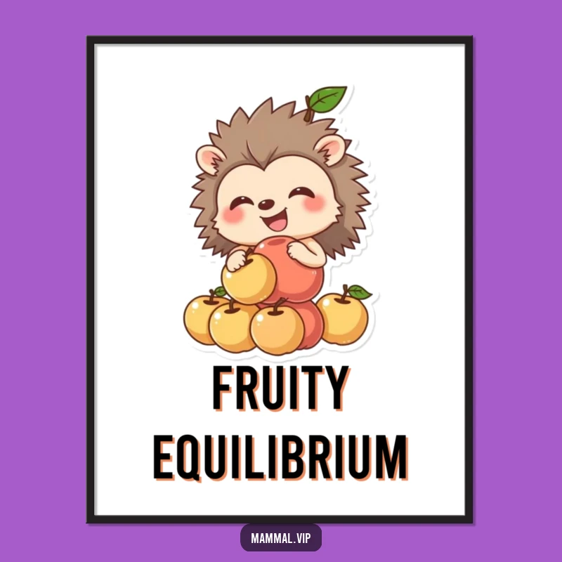 Funny Hedgehog Apple Digital Print: Grinning Art, Instant Funny Gift