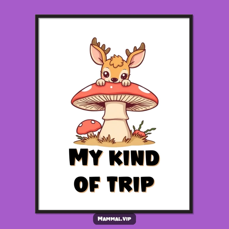 Funny Curious Deer Mushroom Digital Art: Enchanting Forest Wall Art, Instant Funny Gift Download