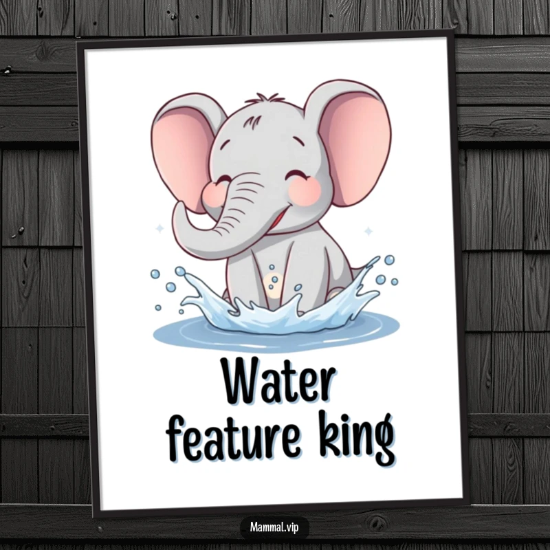 Funny Elephant Digital Art Print of a happy elephant joyfully splashing water, offering instant humorous wall decor.