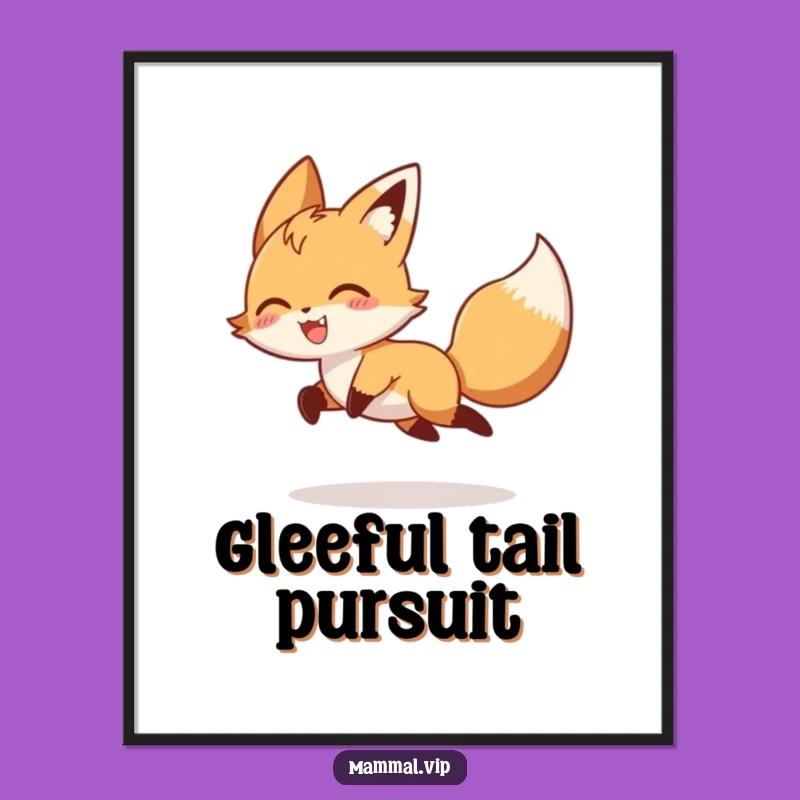 Funny Fox Art Print: Hilarious Tail Chasing Decor Gift