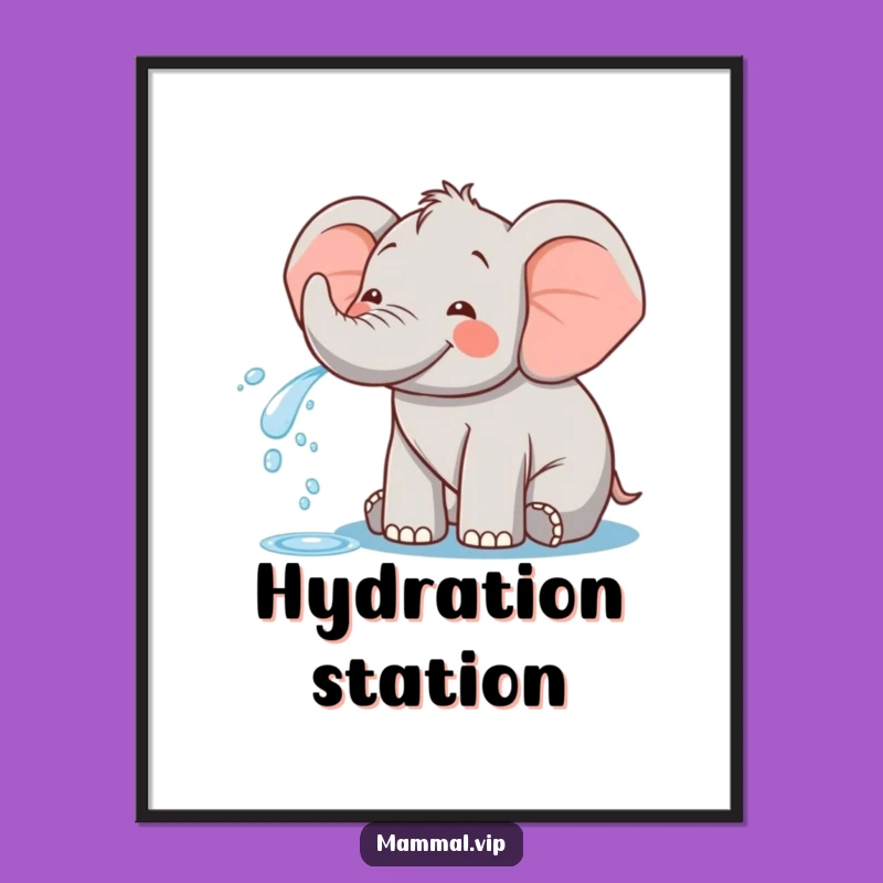 Funny Happy Elephant Digital Art - Water Spray Print!